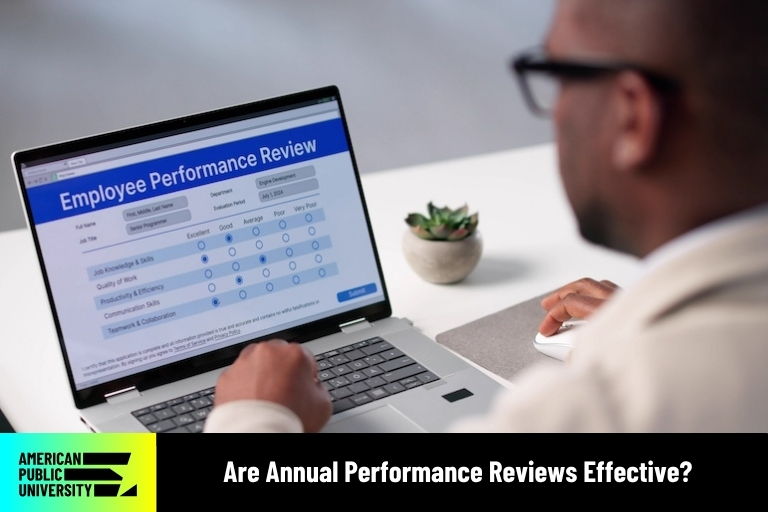 annual performance reviews on laptop