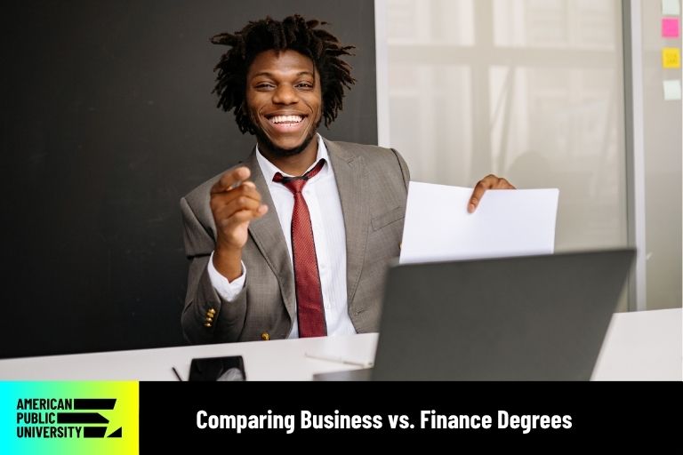 student comparing business vs. finance degrees