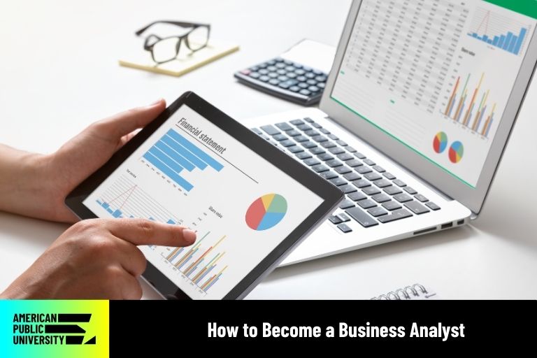 how-to-become-a-business-analyst business analyst looking at data on tablet