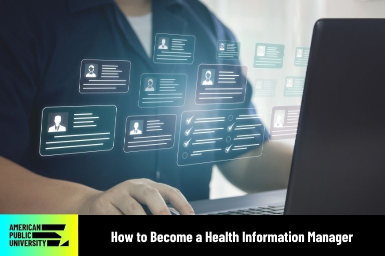 how-to-become-a-health-information-manager health information manager on laptop