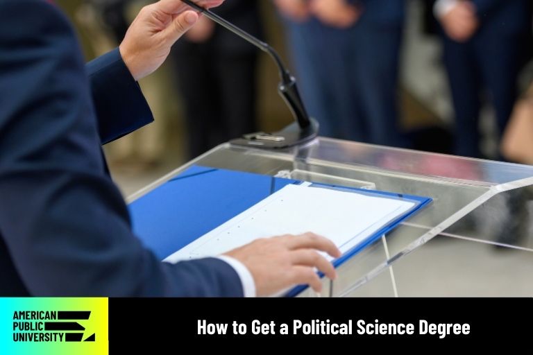 how-to-get-a-political-science-degree political science professional at podium