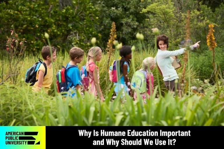 importance-of-humane-education humane education practicing teacher with students in nature