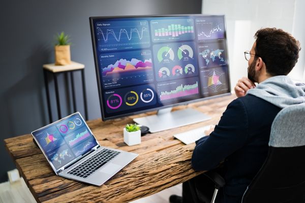 Business Analytics student looking at data