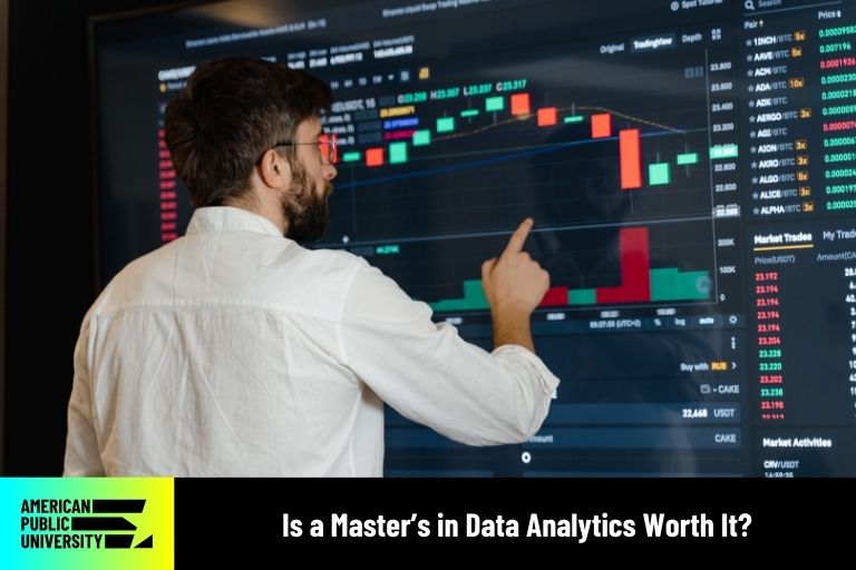 is-a-masters-in-data-analytics-worth-it data analytics student accessing data on monitor