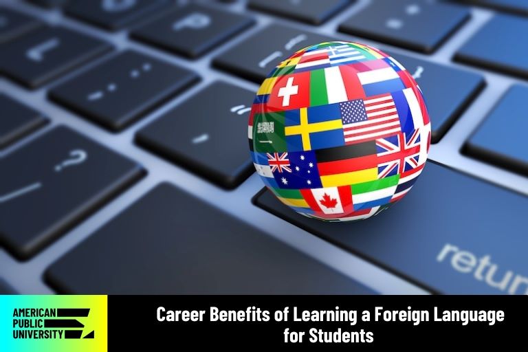 learning-foreign-language flags on globe