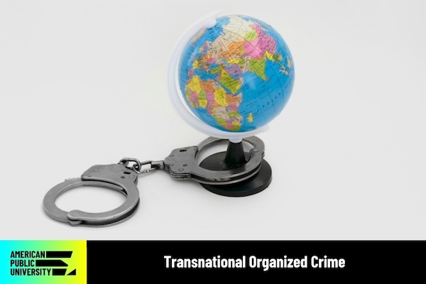 transnational-organized-crime handcuffs on a globe