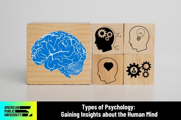psychology icons on wooden blocks