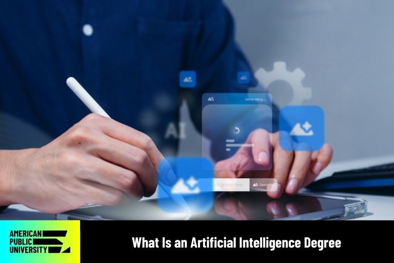 what-is-an-artificial-intelligence-degree man using AI on tablet