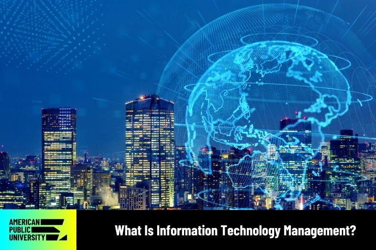 what-is-information-technology-management information technology management graphic above city