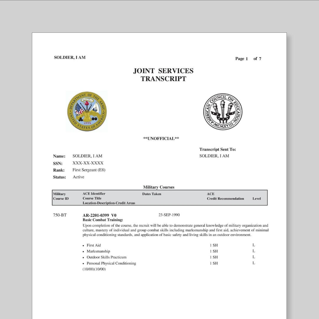 image of joint service transcript